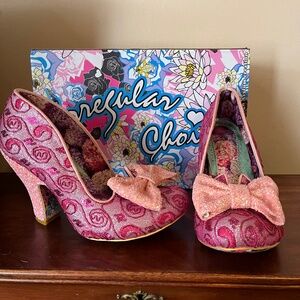Irregular Choice "Nick of Time" pink glitter heels